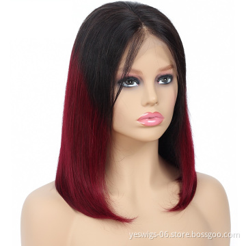 Wholesale 1b/99j Short Bob Wig Brazilian Human Hair Colored Lace Front Wigs for Black Women